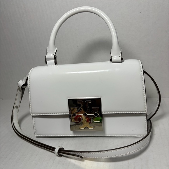 Tory Burch BON BON SPAZZOLATO MINI TOP-HANDLE BAG White